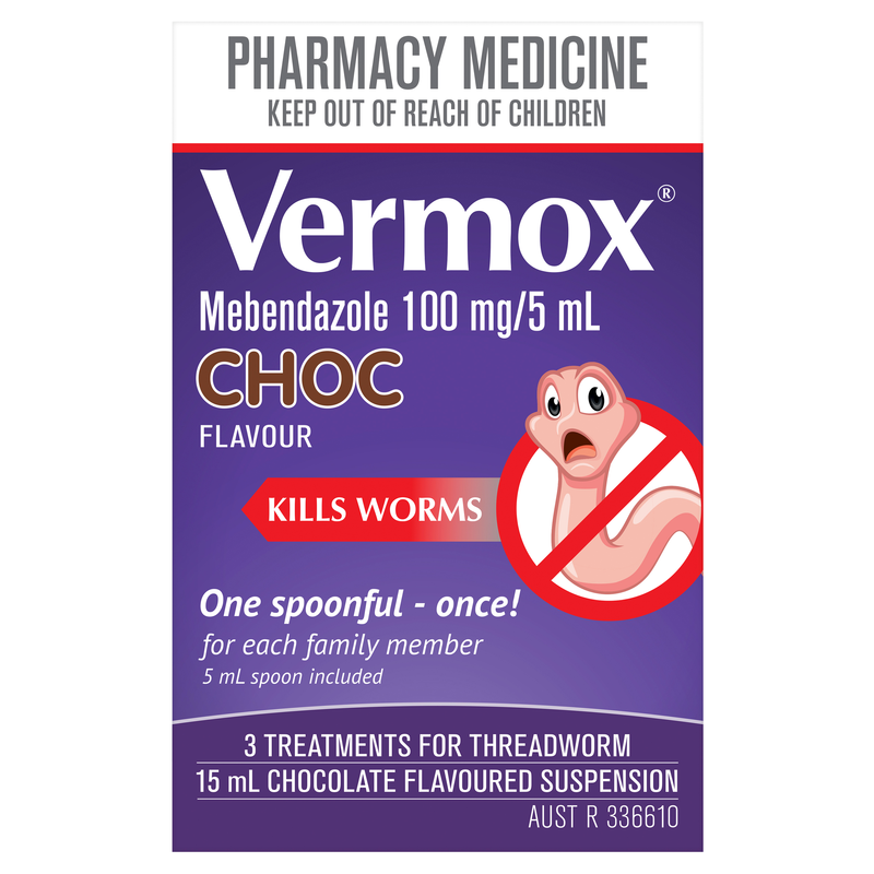 Vermox Mebendazole 100mg Choc Flavour 15mL