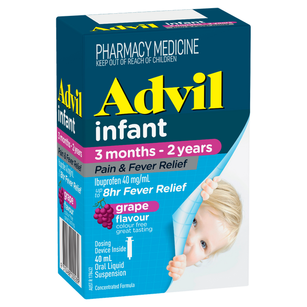 Advil Pain & Fever Infant Drops 3 months-2 years, colour free, up to 8 Hour Fever Relief Ibuprofen Grape 40ml