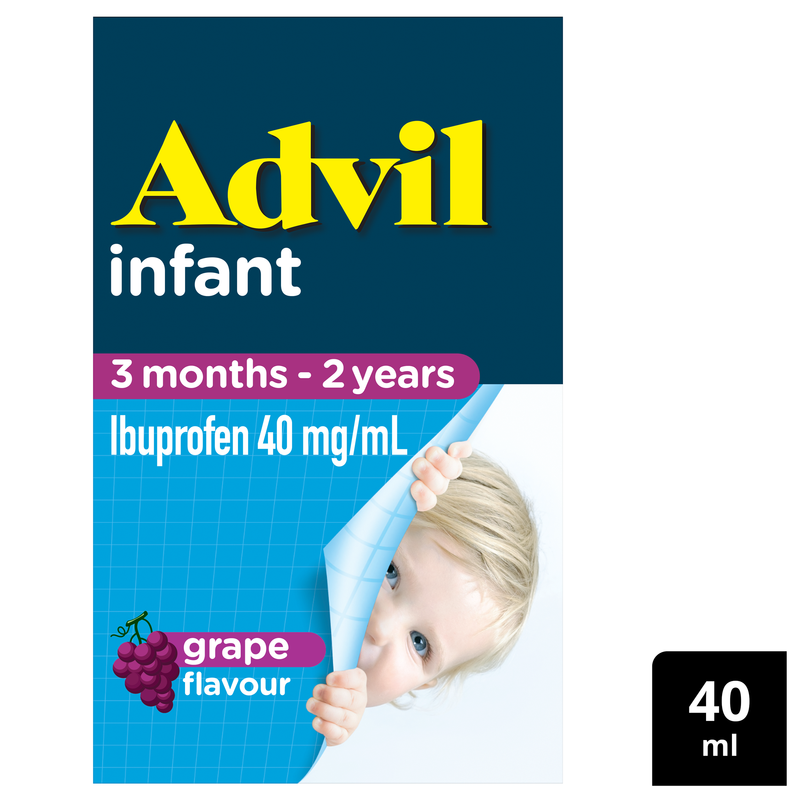 Advil Pain & Fever Infant Drops 3 months-2 years, colour free, up to 8 Hour Fever Relief Ibuprofen Grape 40ml