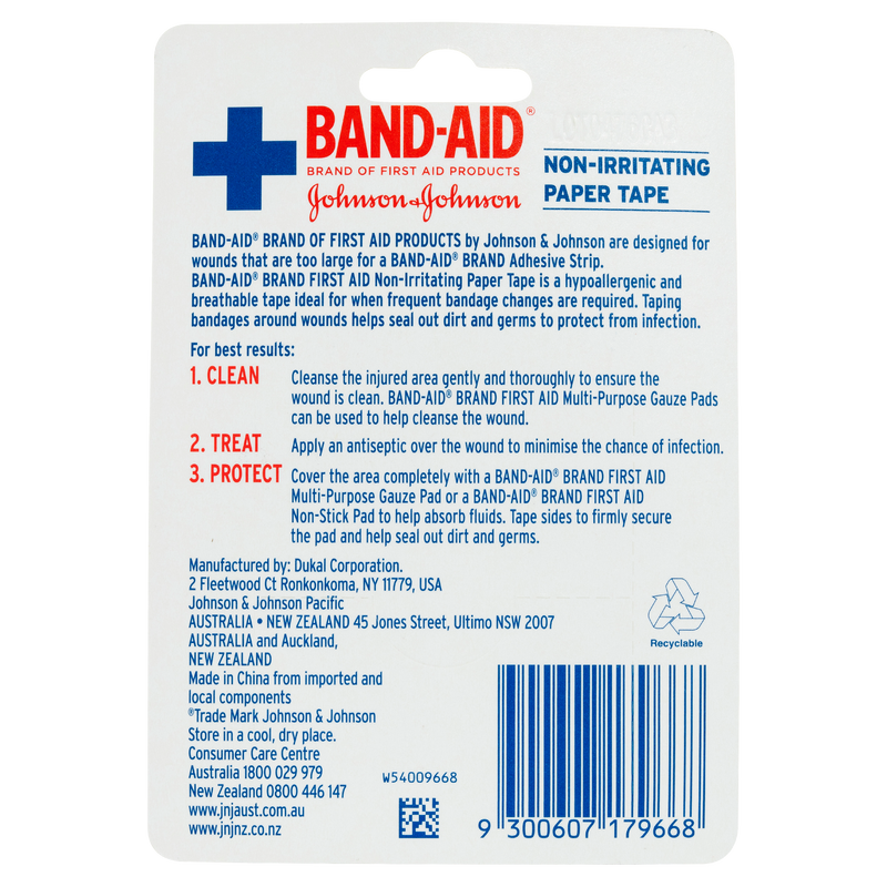 Band-Aid First Aid Non-Irritating Paper Tape 2.5cm x 9.1m 1