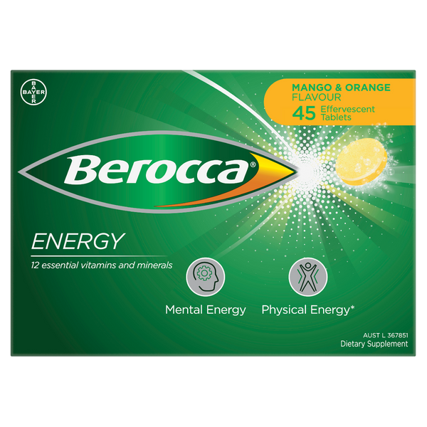 Berocca Energy Mango & Orange Flavour 45 Effervescent Tablets