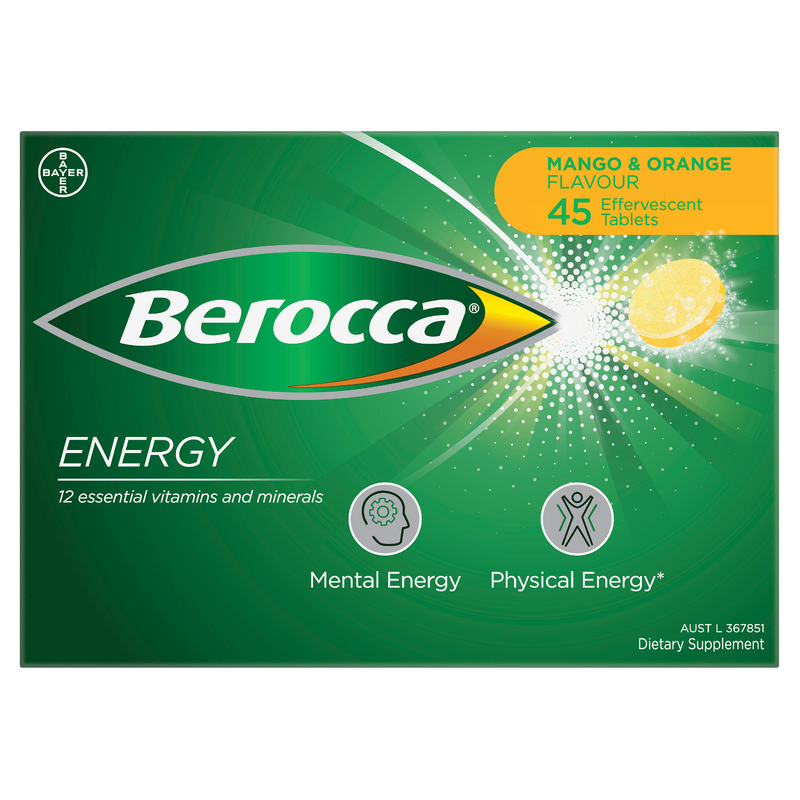Berocca Energy Mango & Orange Flavour 45 Effervescent Tablets