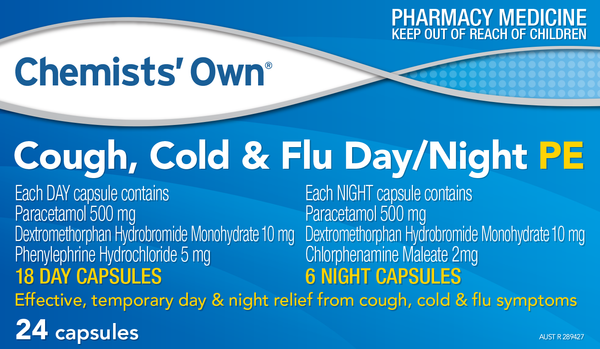 Chemists' Own Cough, Cold & Flu Day/Night PE 24 Capsules