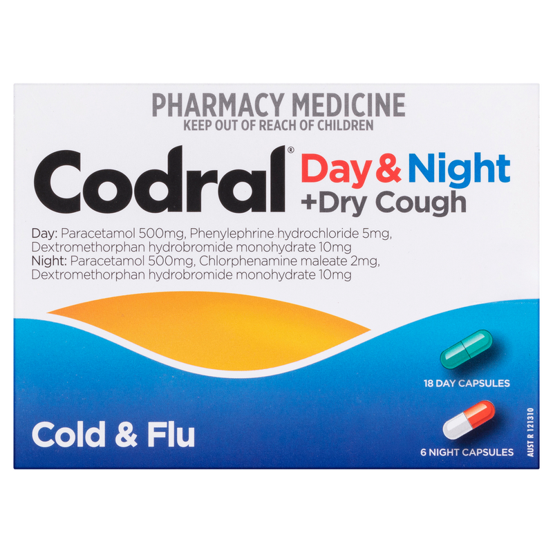Codral Day & Night + Dry Cough Cold & Flu Capsules 24 Pack