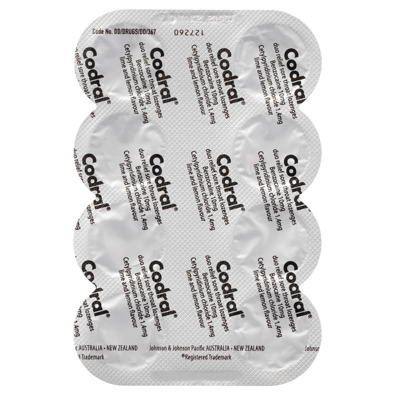 Codral Sore Throat Relief Lozenges Antibacterial + Anaesthetic Lime & Lemon 16 Pack