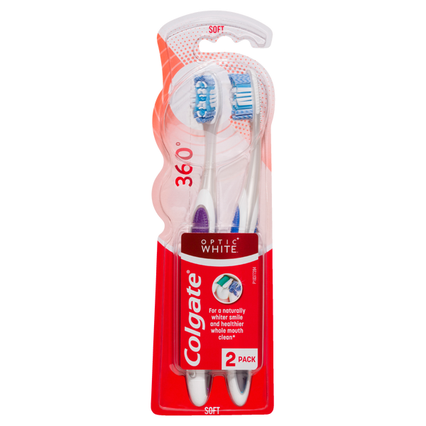 Colgate 360Â° Optic White Manual Toothbrush 2 Pack Soft Bristles