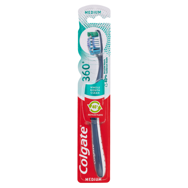 Colgate 360Â° Whole Mouth Clean Manual Toothbrush, 1 Pack, Medium Bristles