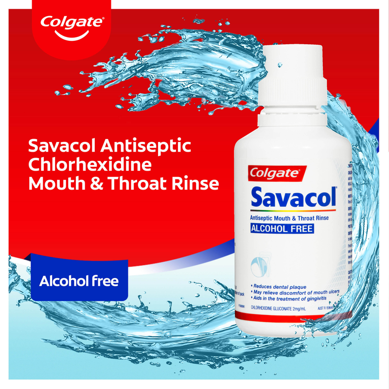 Colgate Savacol Antiseptic Mouth and Throat Rinse Mouthwash, 300mL, Alcohol Free