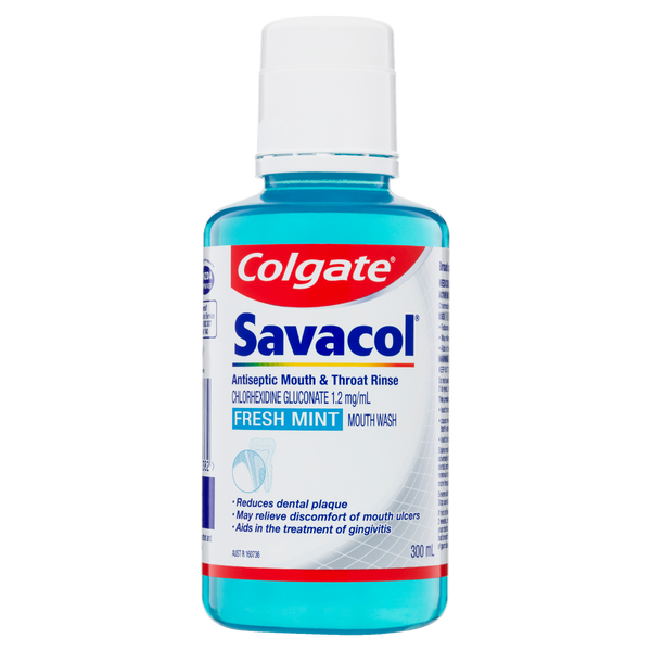 Colgate Savacol Antiseptic Mouth and Throat Rinse Mouthwash, 300mL, Fresh Mint