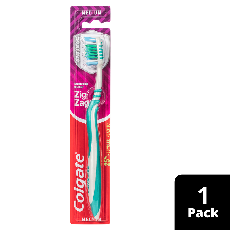 Colgate Zig Zag Manual Toothbrush, 1 Pack, Medium Bristles, Antibacterial Bristles