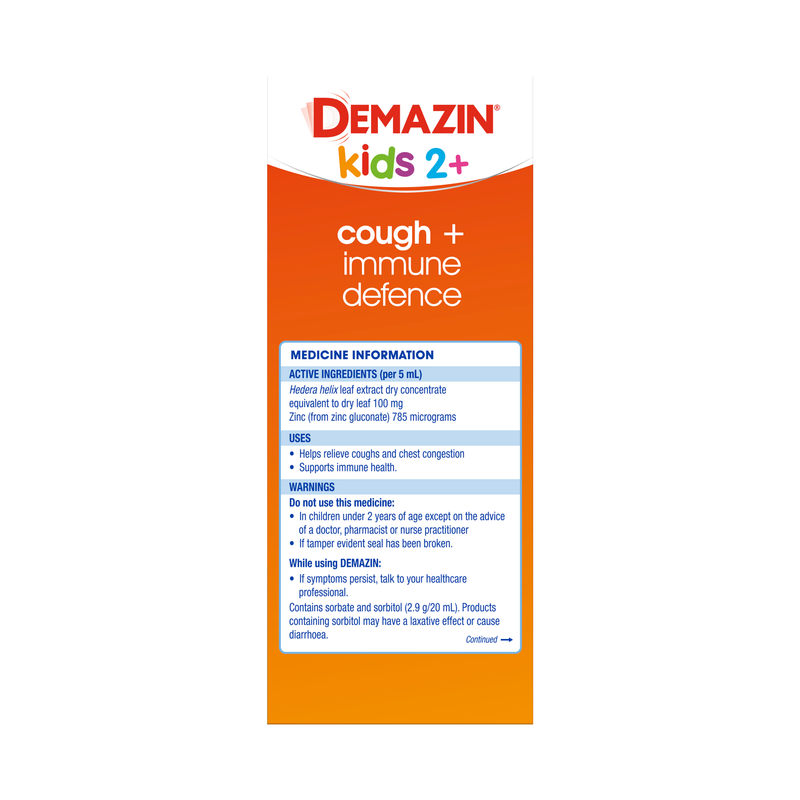 Demazin Kids 2+ Cough + Immune Defence Syrup Natural Berry Flavour 200mL