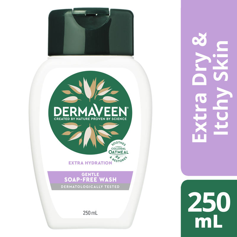 DermaVeen Extra Hydration Gentle Soap-Free Wash for Extra Dry, Itchy & Sensitive Skin 250mL