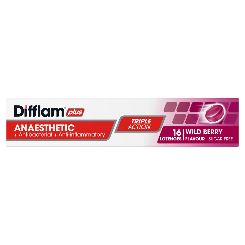 Difflam Plus Anaesthetic Sugar Free Wild Berry 16 Lozenges