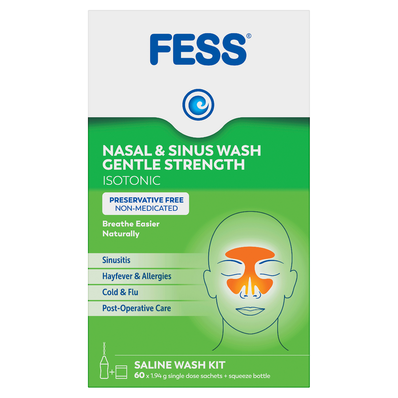 Fess Nasal & Sinus Wash Gentle Strength Saline Wash Kit 60