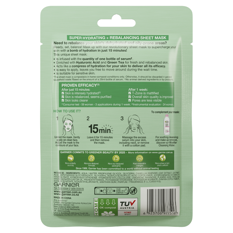 Garnier Hydra Bomb Hyaluronic Acid + Green Tea Sheet Mask 28g