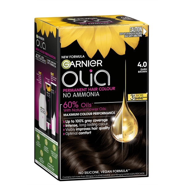 Garnier Olia 4.0  Dark Brown Permanent Hair Colour No Ammonia, 60% Oils