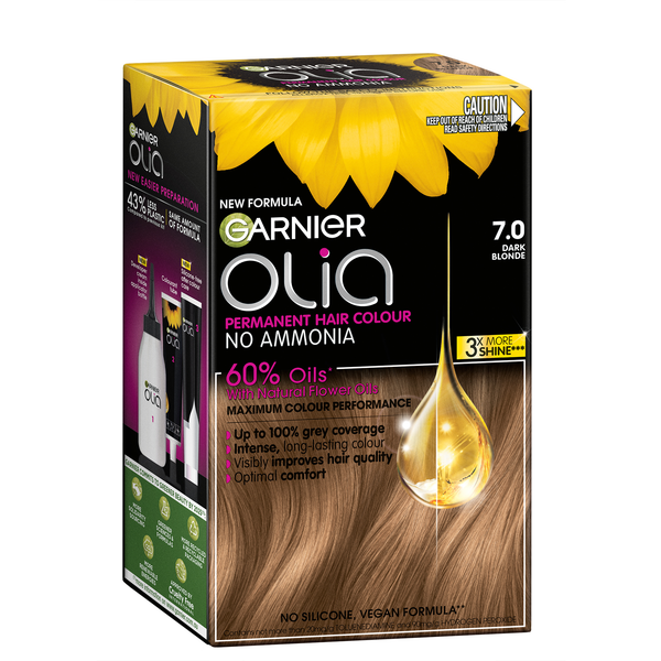 Garnier Olia 7.0 Dark Blonde Permanent Hair Colour No Ammonia, 60% Oils