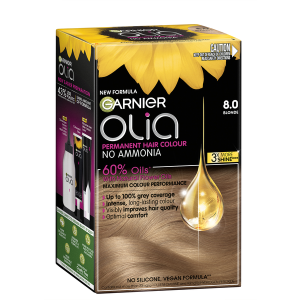Garnier Olia 8.0 Blonde Permanent Hair Colour No Ammonia, 60% Oils