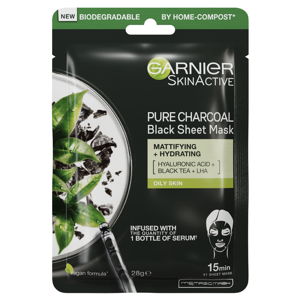 Garnier Pure Charcoal Hyaluronic Acid + Black Tea Sheet Mask  28g