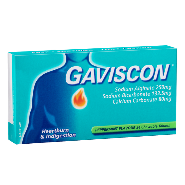 Gaviscon Chewable Tablets Peppermint Heartburn & Indigestion Relief 24 Pack