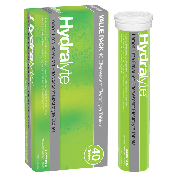 Hydralyte Effervescent Electrolyte Tablets Lemon Lime Flavoured 40 Tablets