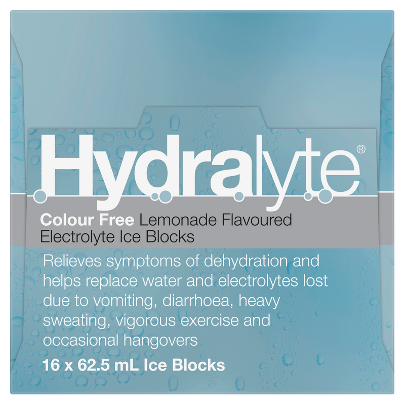 Hydralyte Electrolyte Ice Blocks Colourfree Lemonade Flavoured 16 Pack