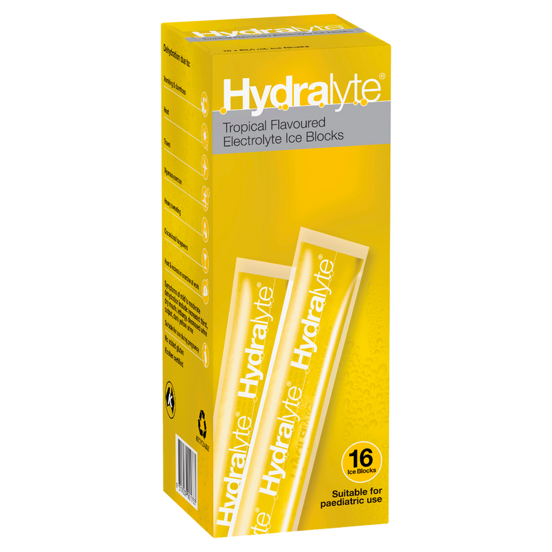 Hydralyte Electrolyte Ice Blocks Tropical Flavoured 16 Pack