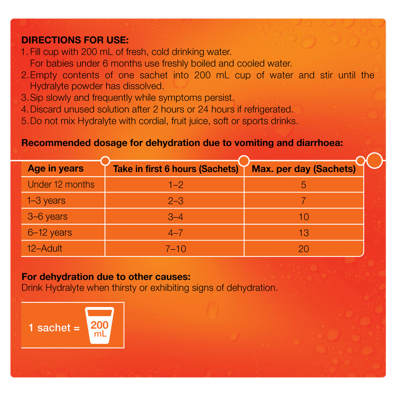 Hydralyte Orange Flavoured Electrolyte Powder 10 Sachets