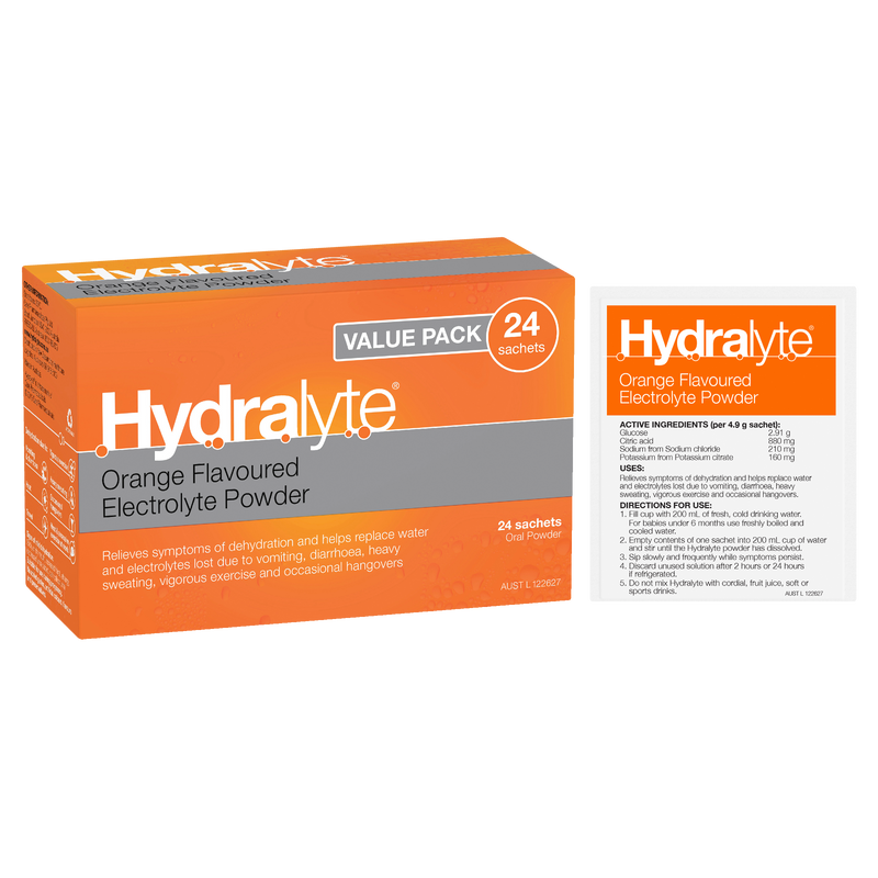 Hydralyte Orange Flavoured Electrolyte Powder 24 Sachets