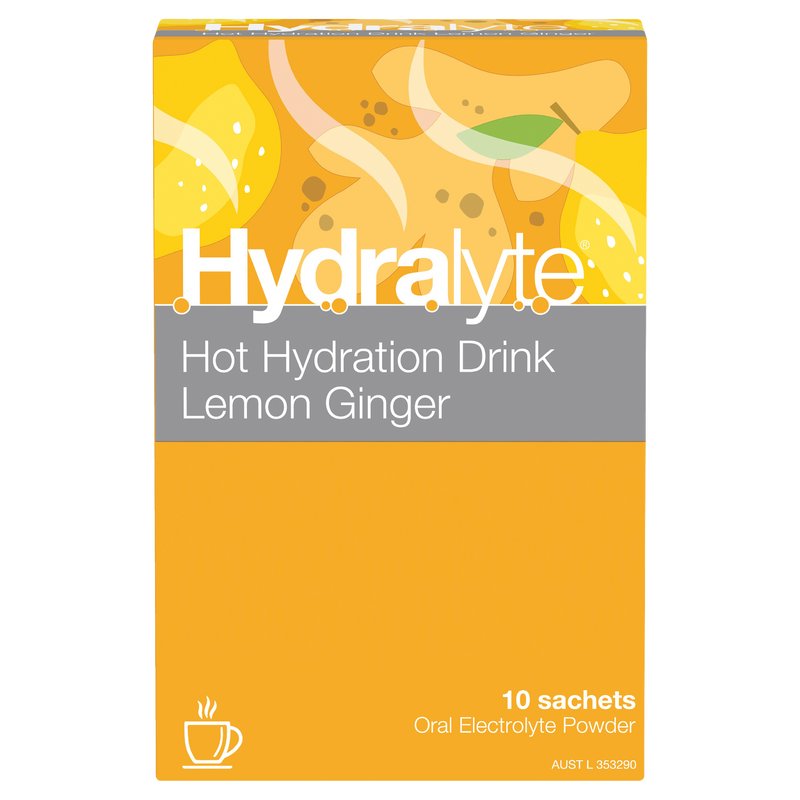 Hydralyte Lemon Ginger Hot Hydration Electrolyte Powder 10 Pack