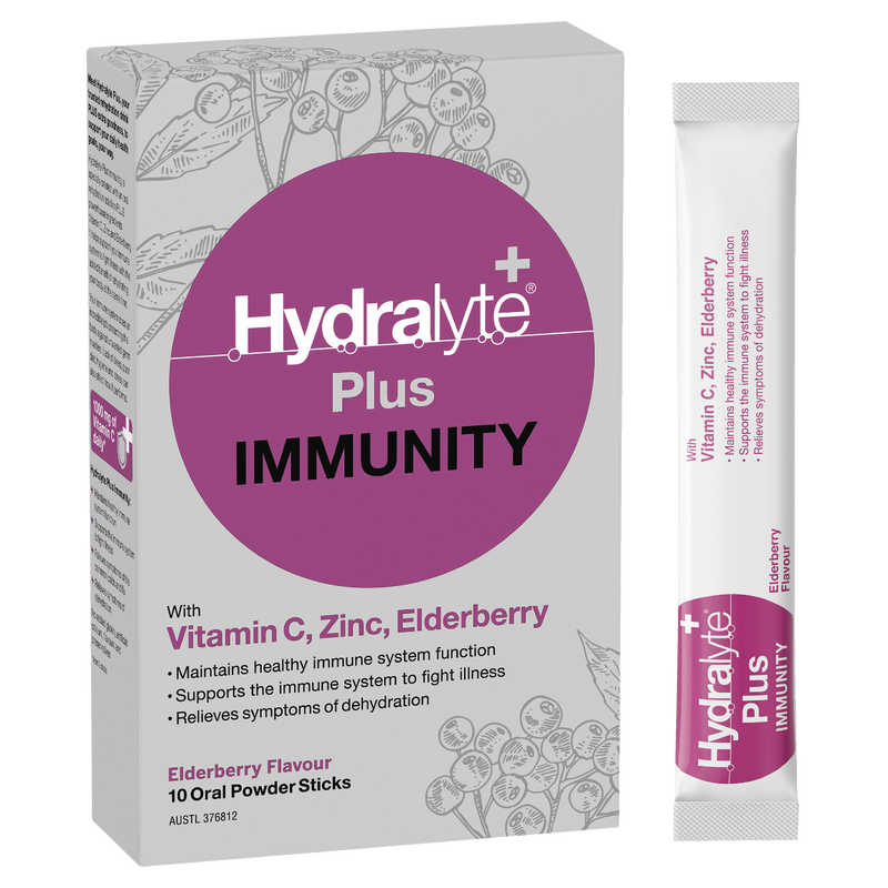 Hydralyte Plus Immunity with Vitamin C, Zinc, Elderberry 10 Sticks
