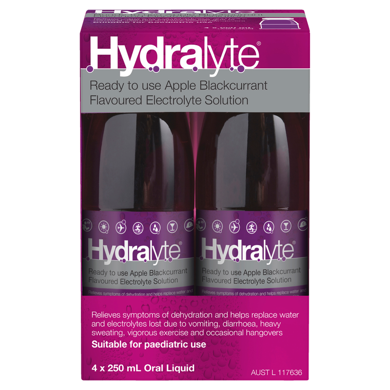 Hydralyte Ready to use Electrolyte Solution Apple Blackcurrant Flavoured 4 x 250mL