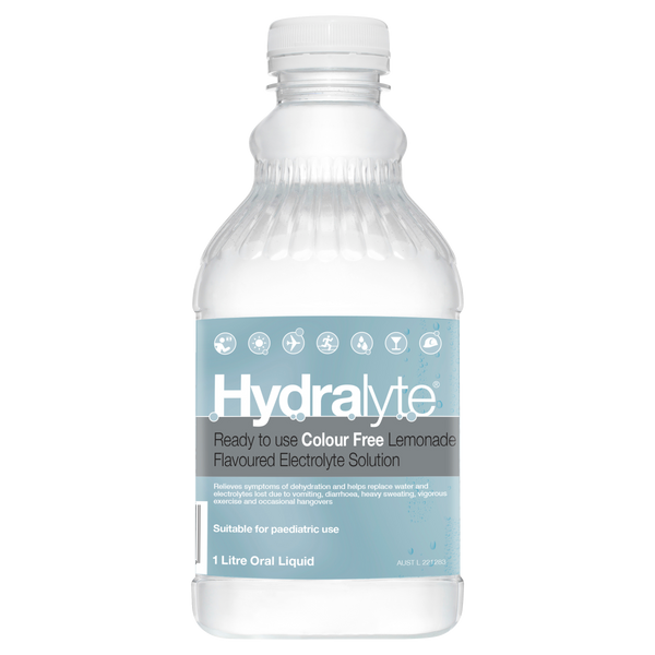 Hydralyte Ready to use Colour Free Lemonade Flavoured Electrolyte Solution 1L