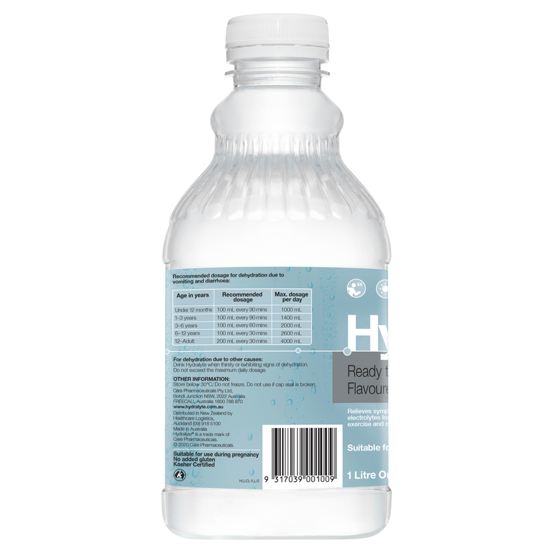 Hydralyte Ready to use Colour Free Lemonade Flavoured Electrolyte Solution 1L