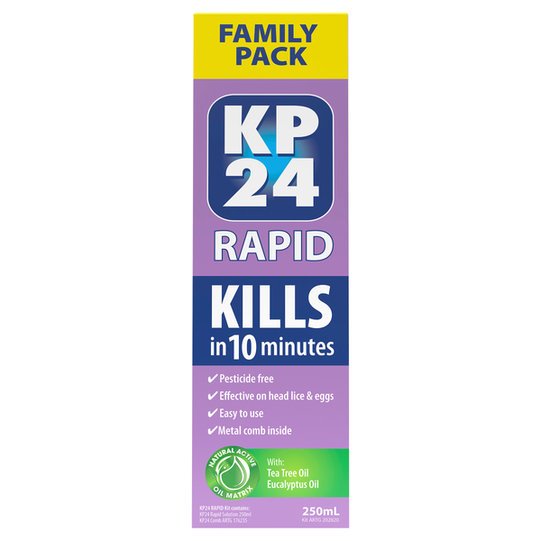 KP24 Rapid 10 Minute Head Lice Solution 250ml with Comb