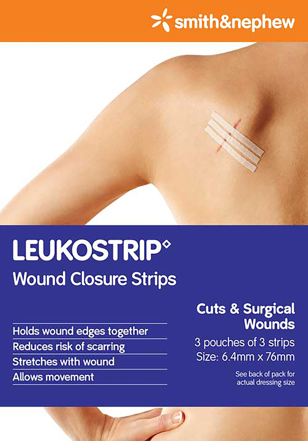LEUKOSTRIP Wound Closure Strips 6.4 x 76mm x 3