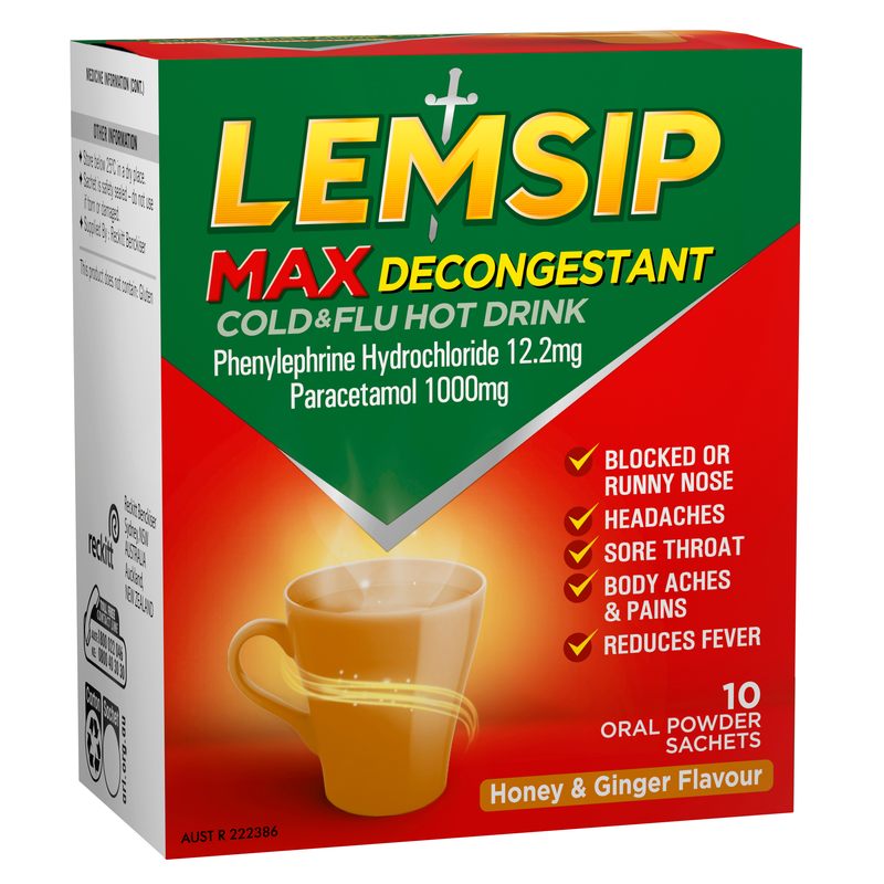 Lemsip Max Cold & Flu with Decongestant Honey & Ginger 10 Sachets