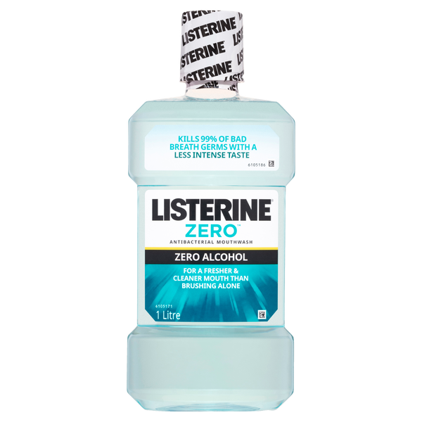 Listerine Zero Alcohol Antibacterial Mouthwash Less Intense Taste 1 Litre