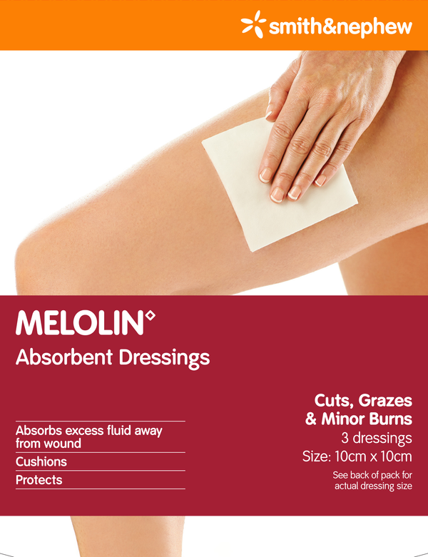 MELOLIN Absorbent Dressings 10cm x 10cm 3 Dressings