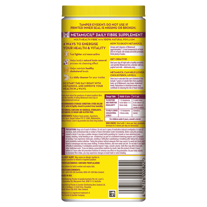 Metamucil Daily Fibre Supplement Lemon Lime Smooth 72 Doses