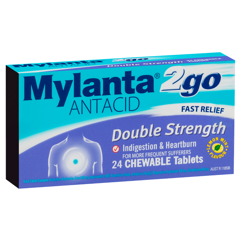 Mylanta 2Go Antacid Double Strength Lemon Mint 24 Tablets