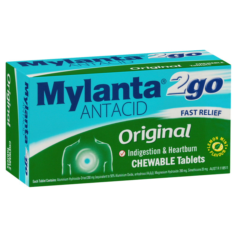 Mylanta 2Go Antacid Original Tablets Lemon Mint 100 Tablets