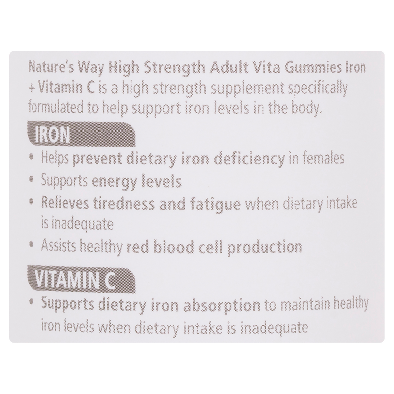 Nature's Way High Strength Adult Vita Gummies Iron + Vitamin C 65's