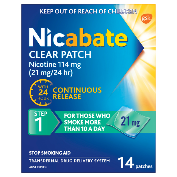 Nicabate Clear Patch Nicotine Step 1 21mg 14 Patches