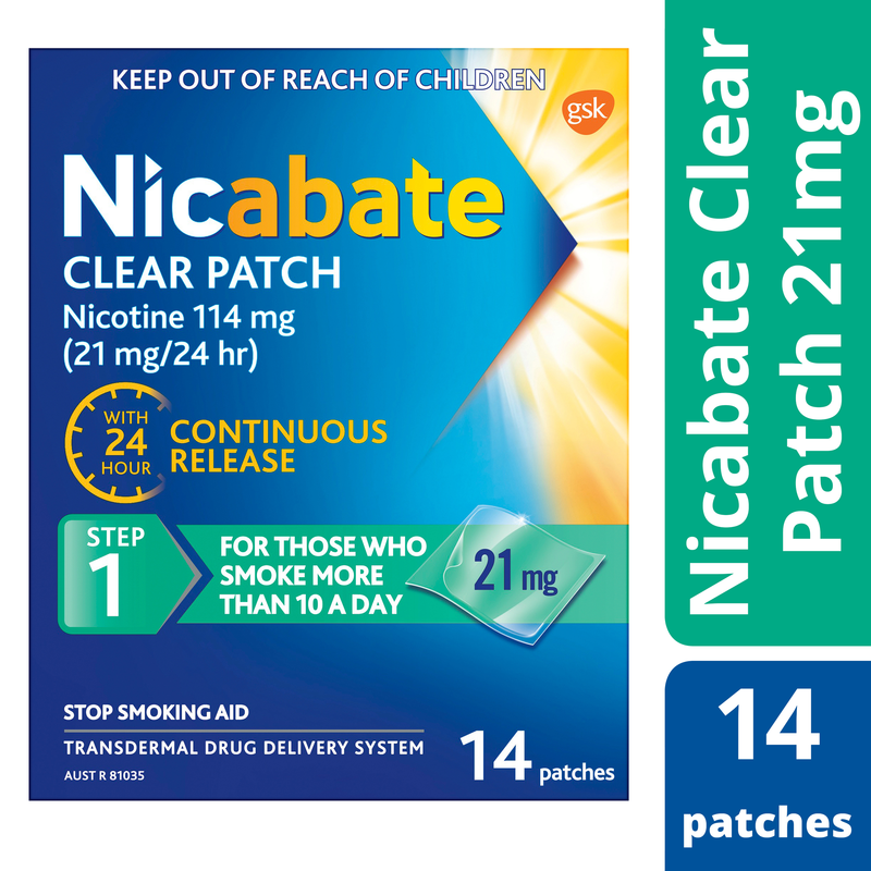 Nicabate Clear Patch Nicotine Step 1 21mg 14 Patches