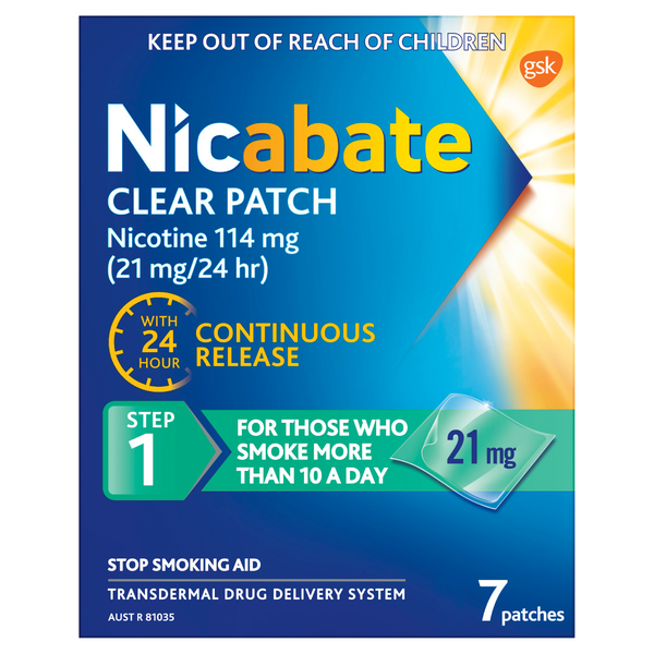 Nicabate Clear Patch Nicotine Step 1 21mg 7 Patches