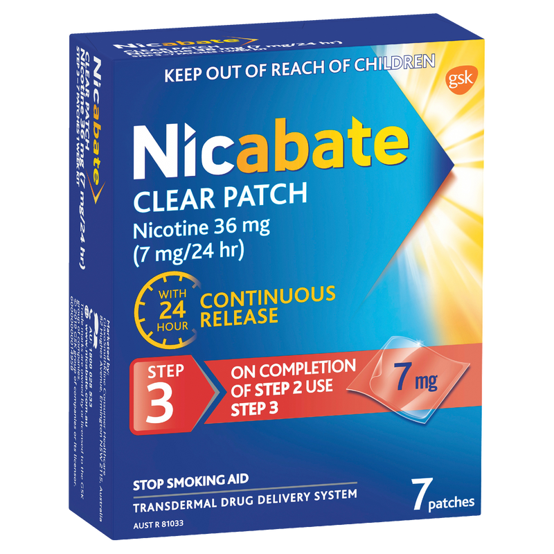 Nicabate Clear Patch Nicotine Step 3 7mg 7 Patches