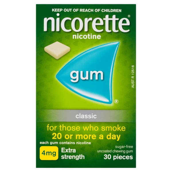 Nicorette Nicotine Gum Classic 4mg Extra Strength 30 Pieces