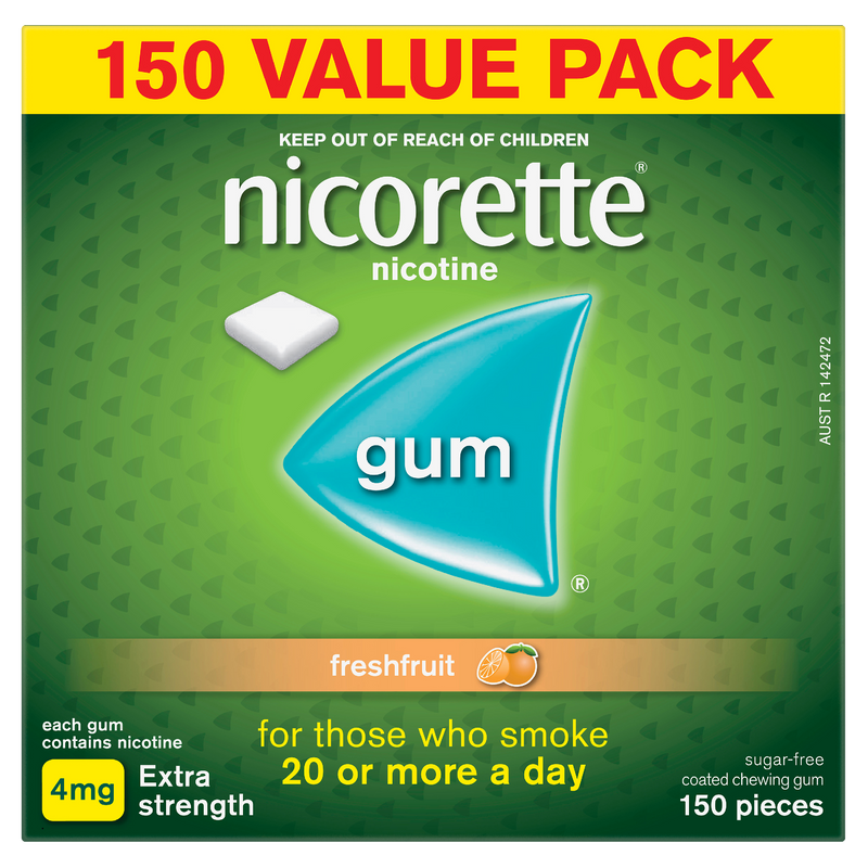 Nicorette Quit Smoking Extra Strength Nicotine Gum Freshfruit 150 Pack