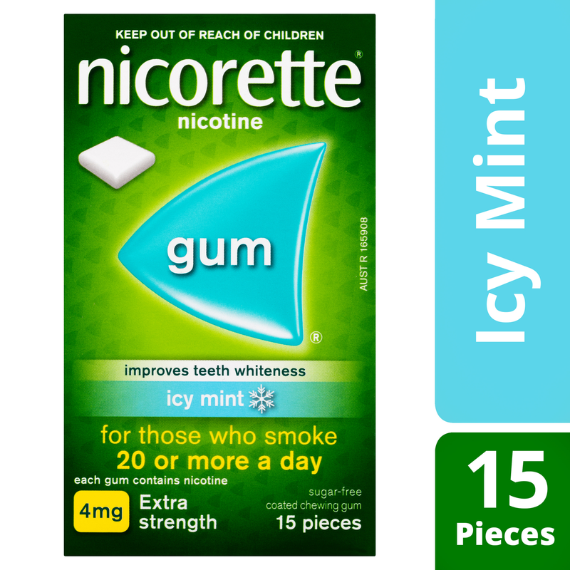 Nicorette Nicotine Gum Icy Mint 4mg Extra Strength 15 Pieces